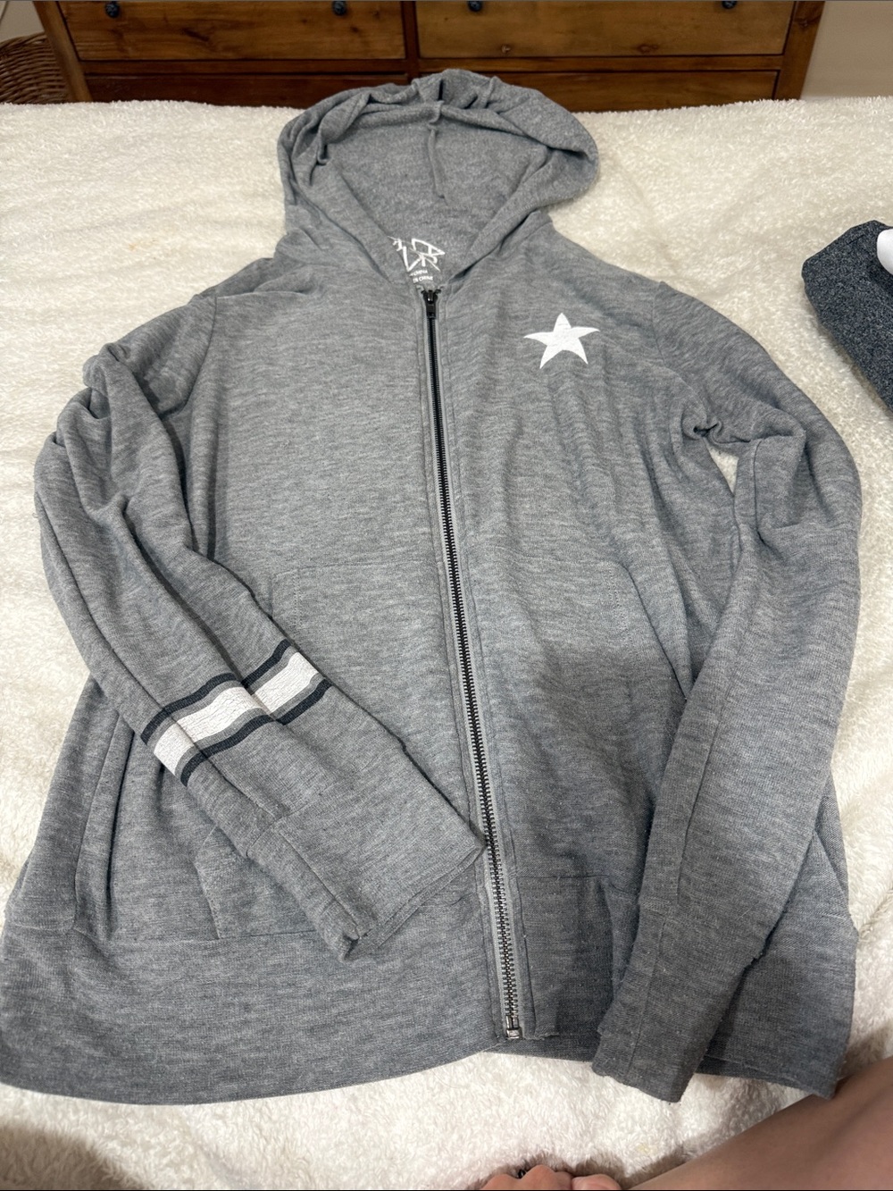 Chaser Gray Zip Front Hoodie with White Star